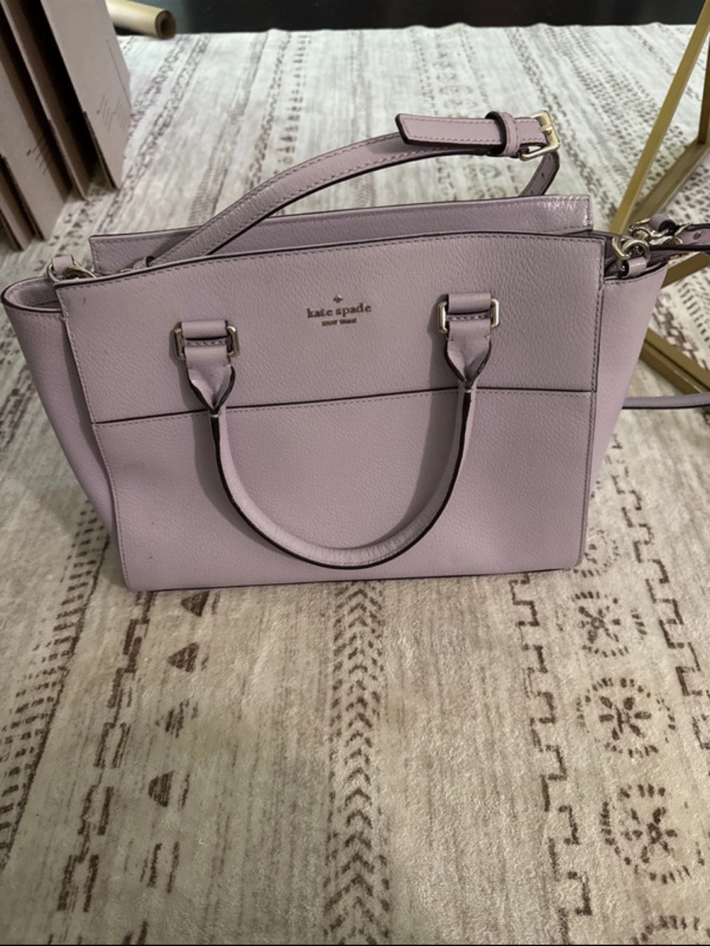kate spade lilac pebbled leather satchel with gold hardware